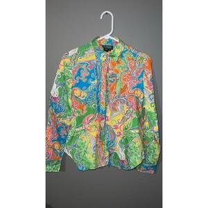 Lauren Ralph Lauren M Paisley Shirt Blouse Medium 100% Cotton